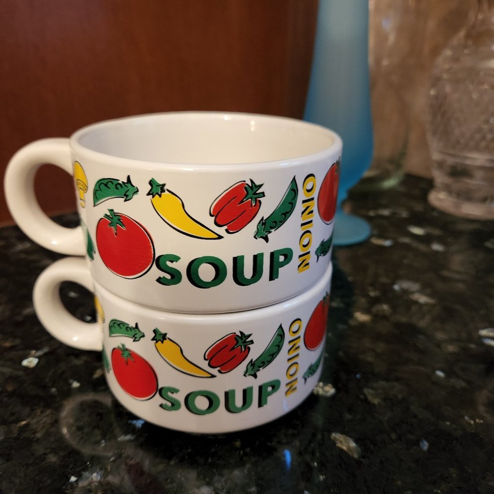 COPY Two Vintage Soup / Mug Bowls Cups with handle.